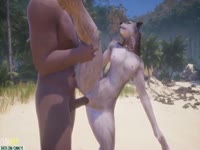 Husky dog porno giving blowjob to a man before getting pounded